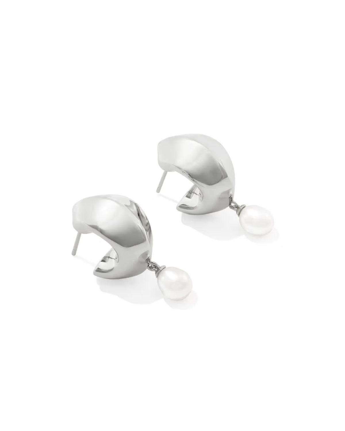 Kendra Scott Oakland Pearl Silver Huggie Earrings
