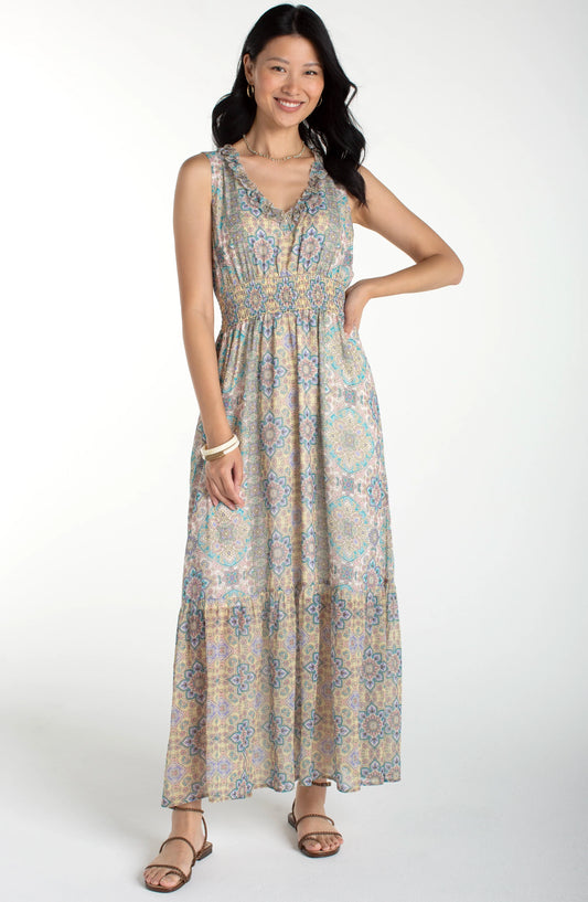 Liverpool Sleeveless Smocked Waist Maxi Dress