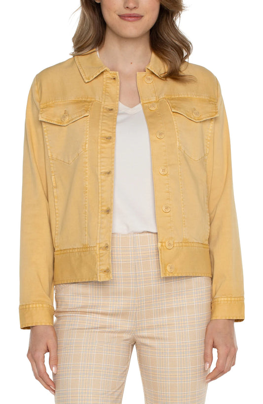 Liverpool TRUCKER JACKET WITH ELASTIC WAISTBAND in Flaxen Gold