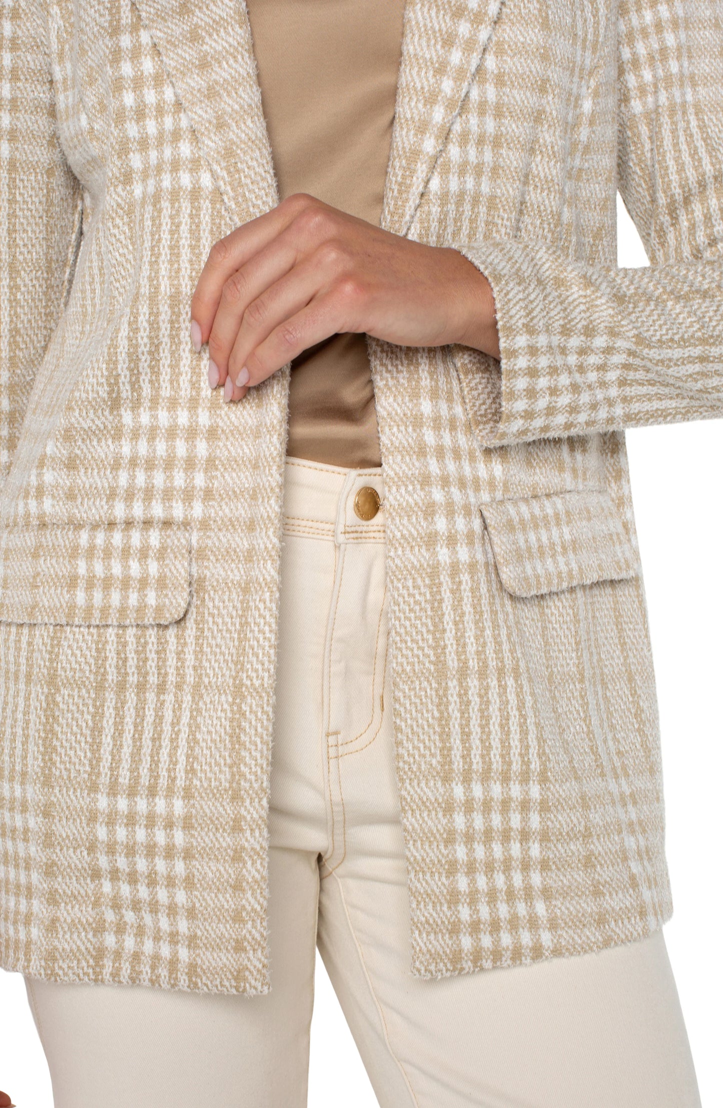 Liverpool Cream Tan Plaid Boyfriend Blazer