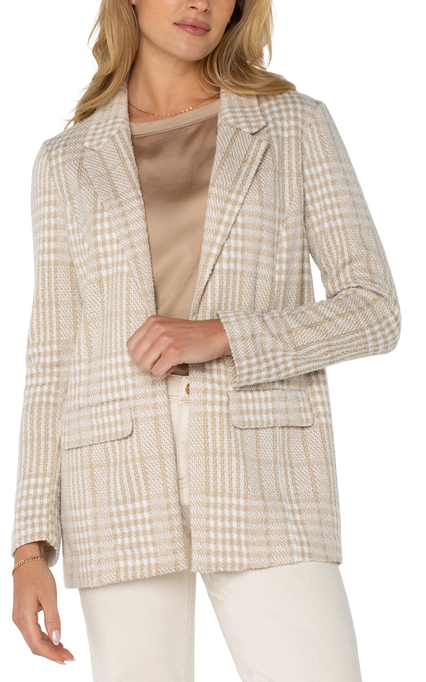 Liverpool Cream Tan Plaid Boyfriend Blazer