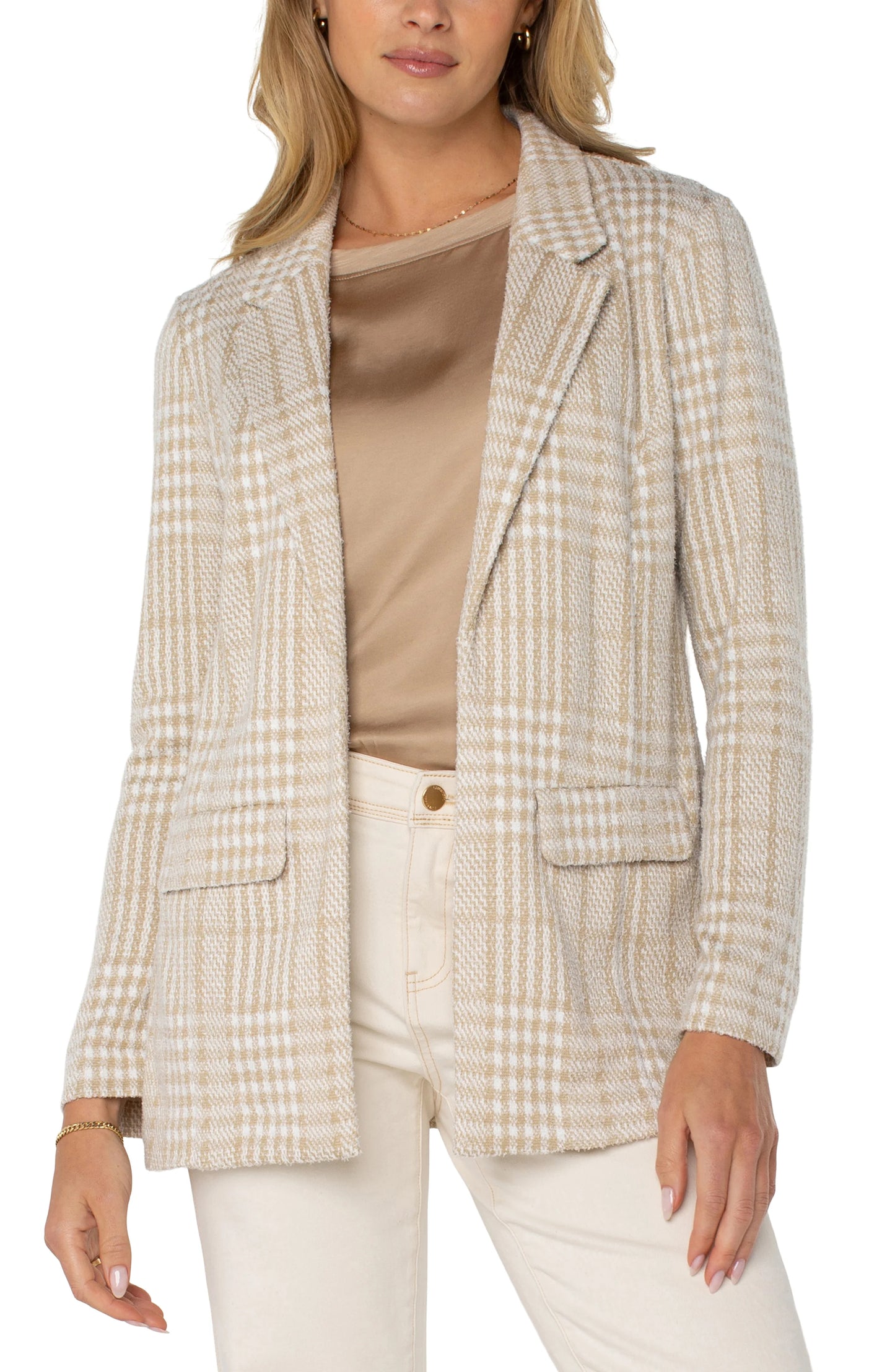 Liverpool Cream Tan Plaid Boyfriend Blazer