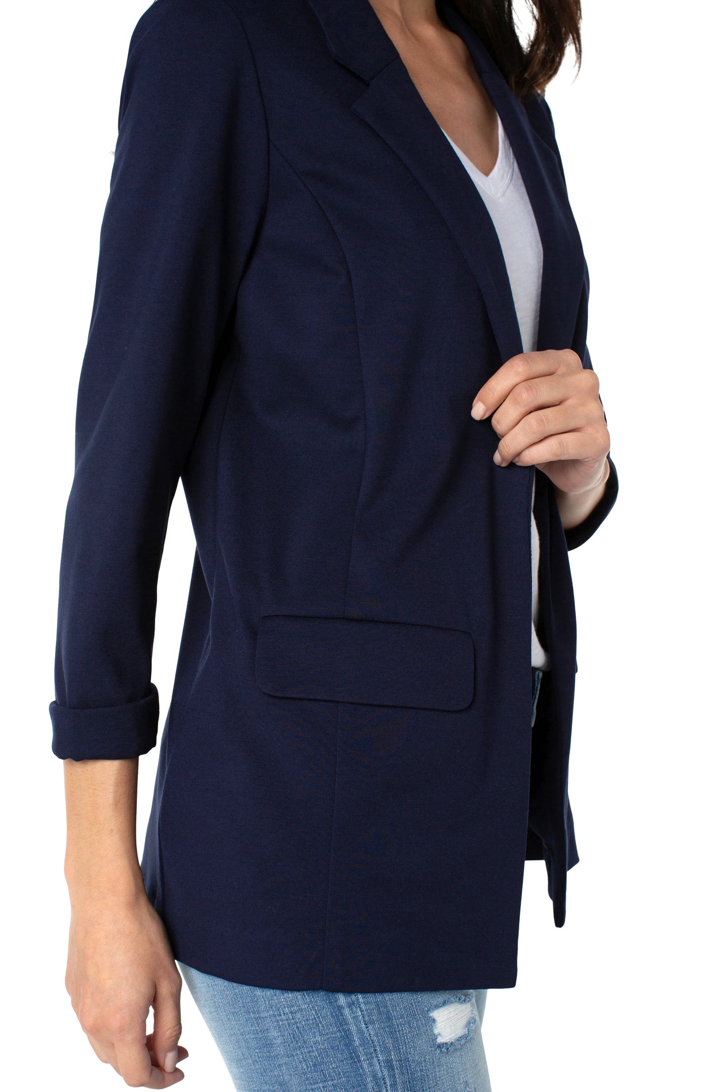 Liverpool Boyfriend Blazer with Princess Darts in Cadet Blue