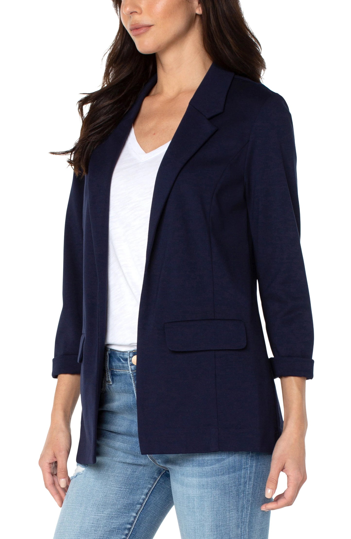 Liverpool Boyfriend Blazer with Princess Darts in Cadet Blue