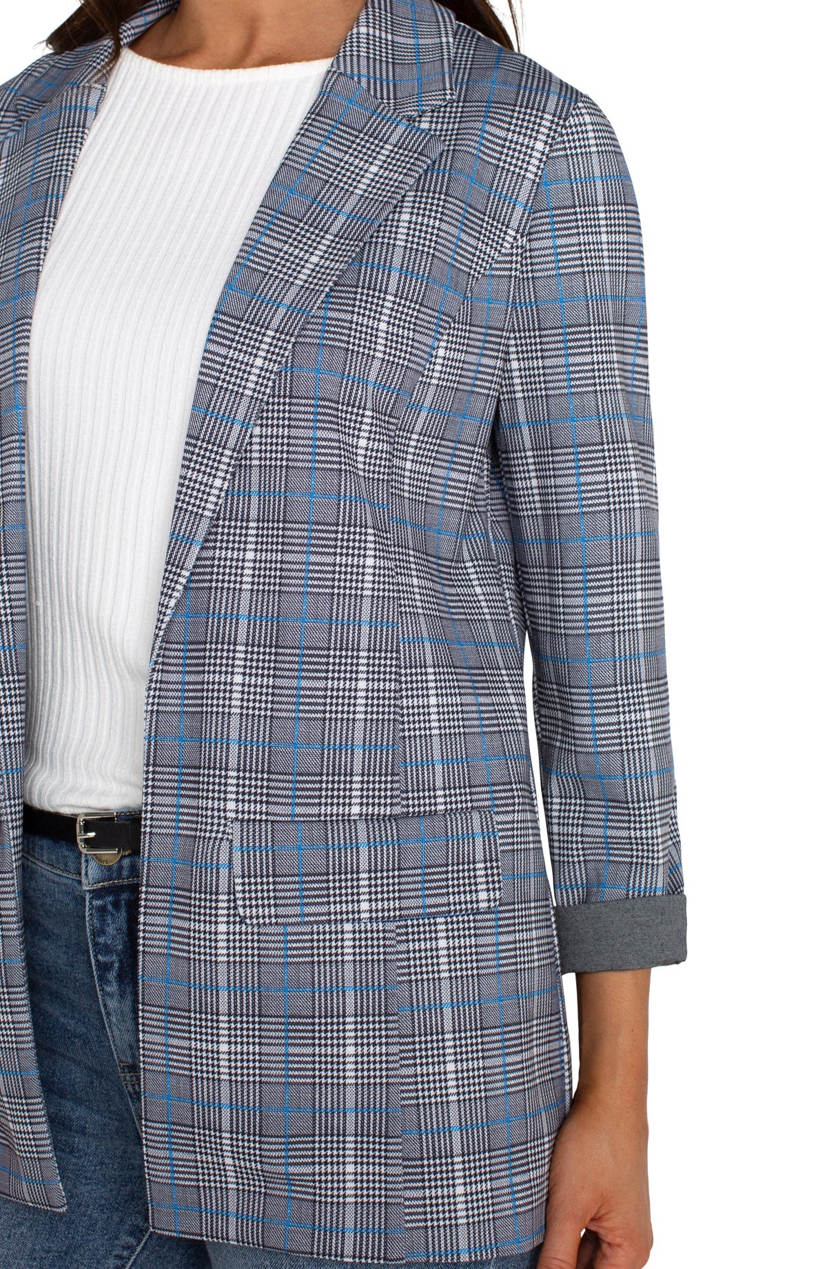 Liverpool Blue Topaz Plaid BOYFRIEND BLAZER