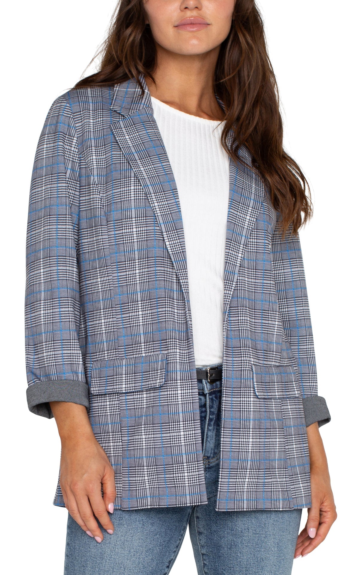 Liverpool Blue Topaz Plaid BOYFRIEND BLAZER