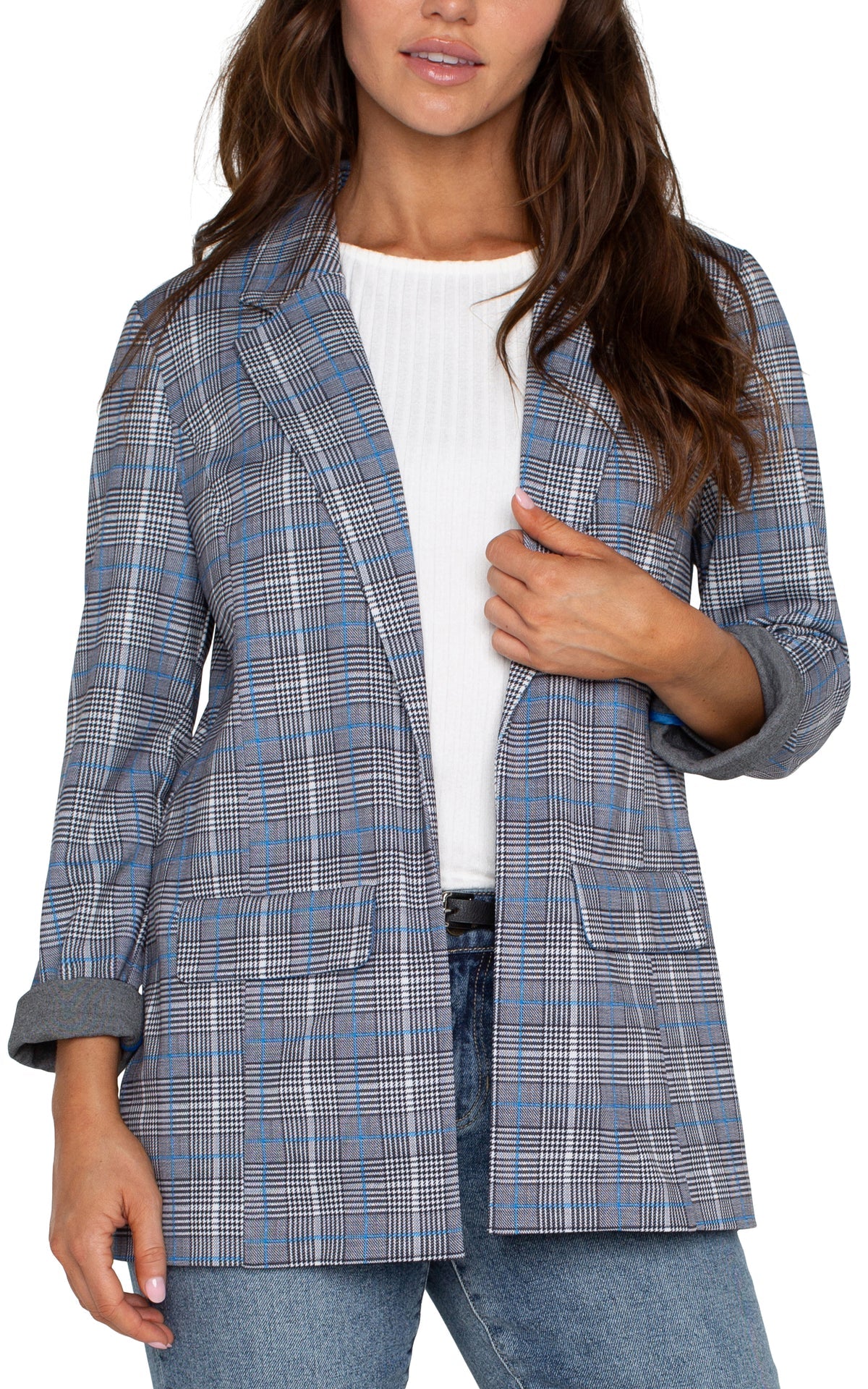 Liverpool Blue Topaz Plaid BOYFRIEND BLAZER