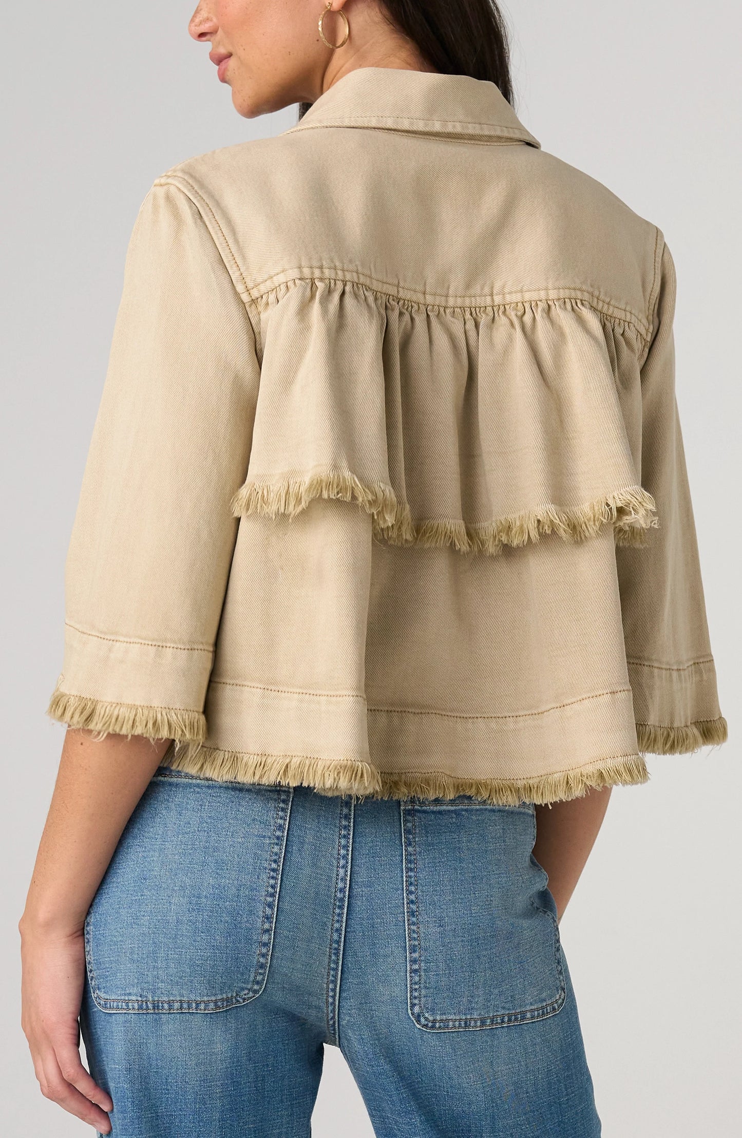 Liverpool 3/4 Sleeve Frayed Flounce Jacket