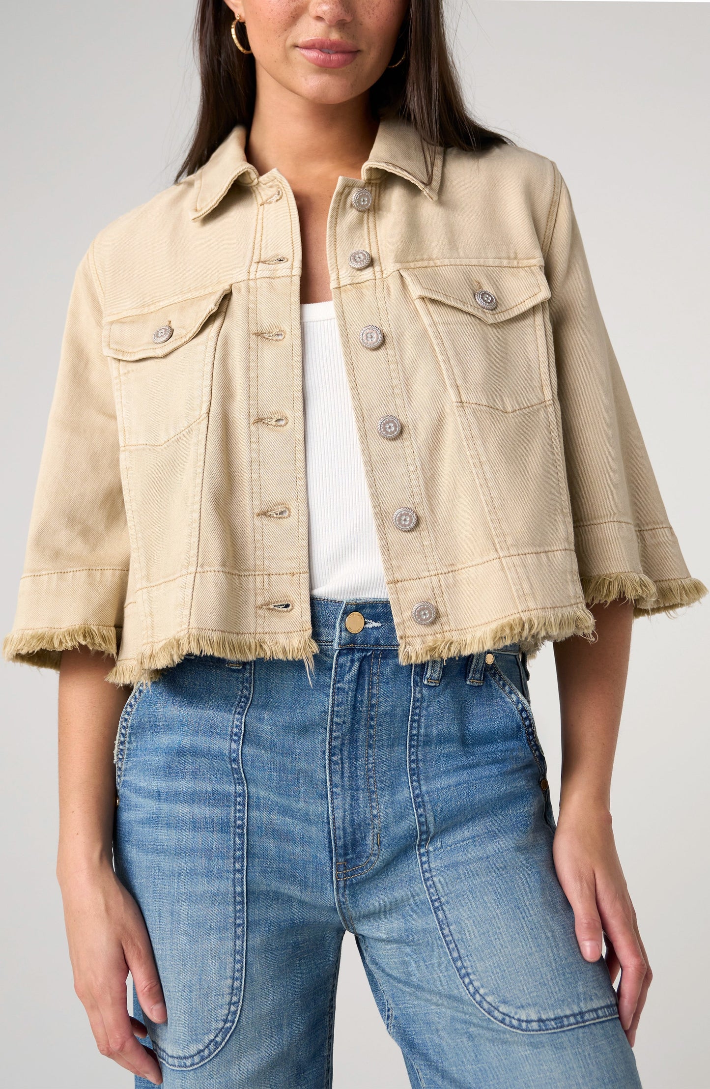 Liverpool 3/4 Sleeve Frayed Flounce Jacket