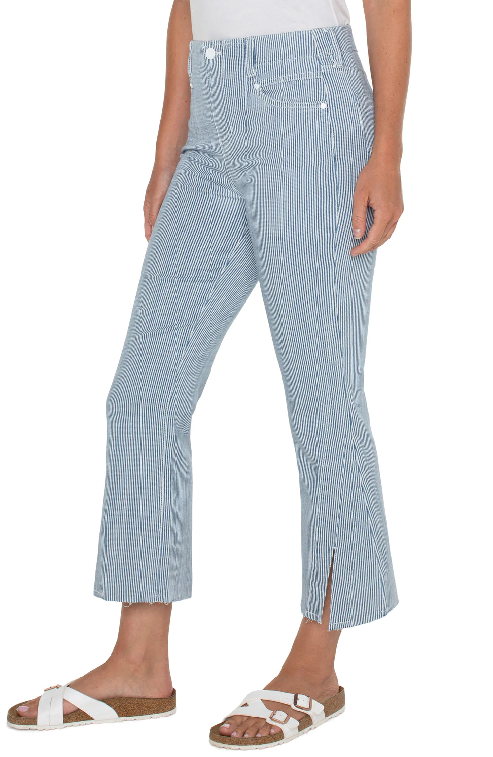 Liverpool THE GIA GLIDER® CROP FLARE TWISTED SEAM Chambray Stripe