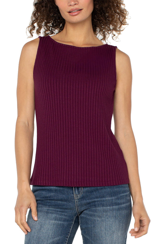 Liverpool Sleeveless Boat Neck Rib Knit Top
