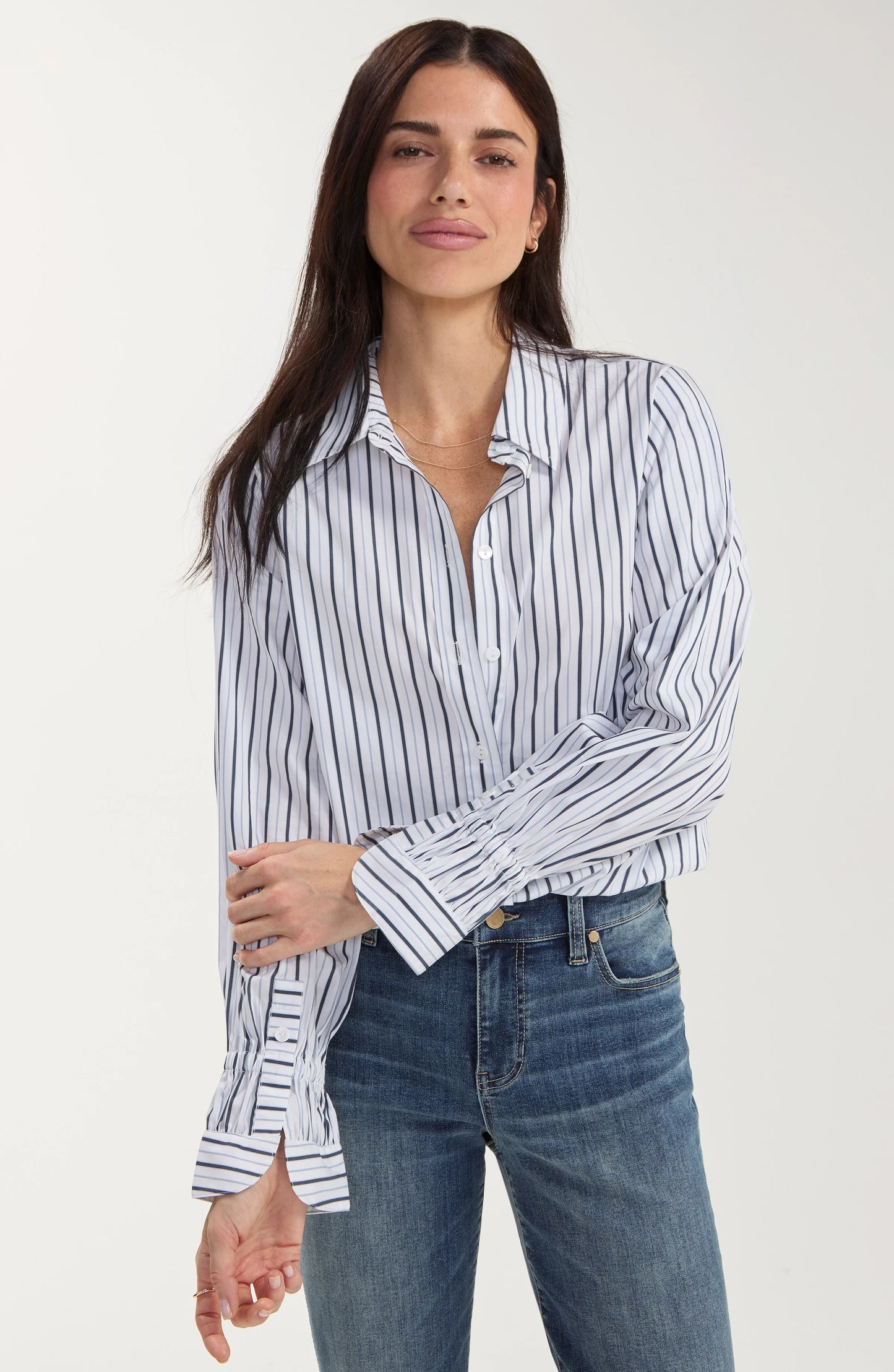 Liverpool Adjustable Sleeve Button Front Woven Top - White Club Nave