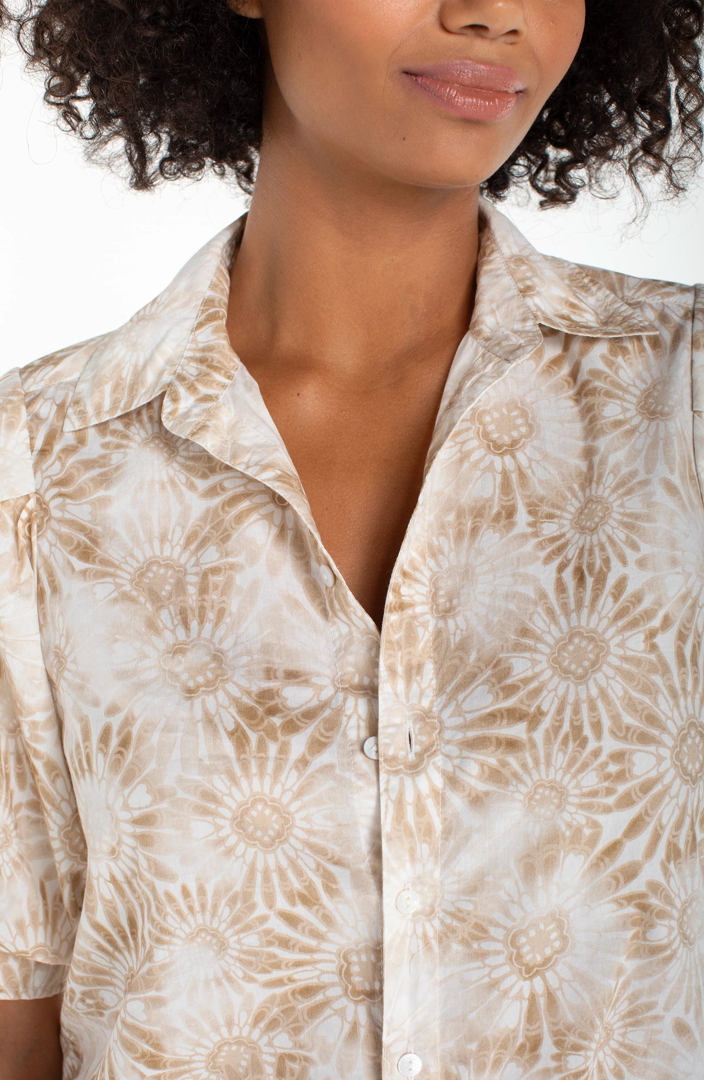 Liverpool Puff Sleeve Button Front Woven Top W/ Twist