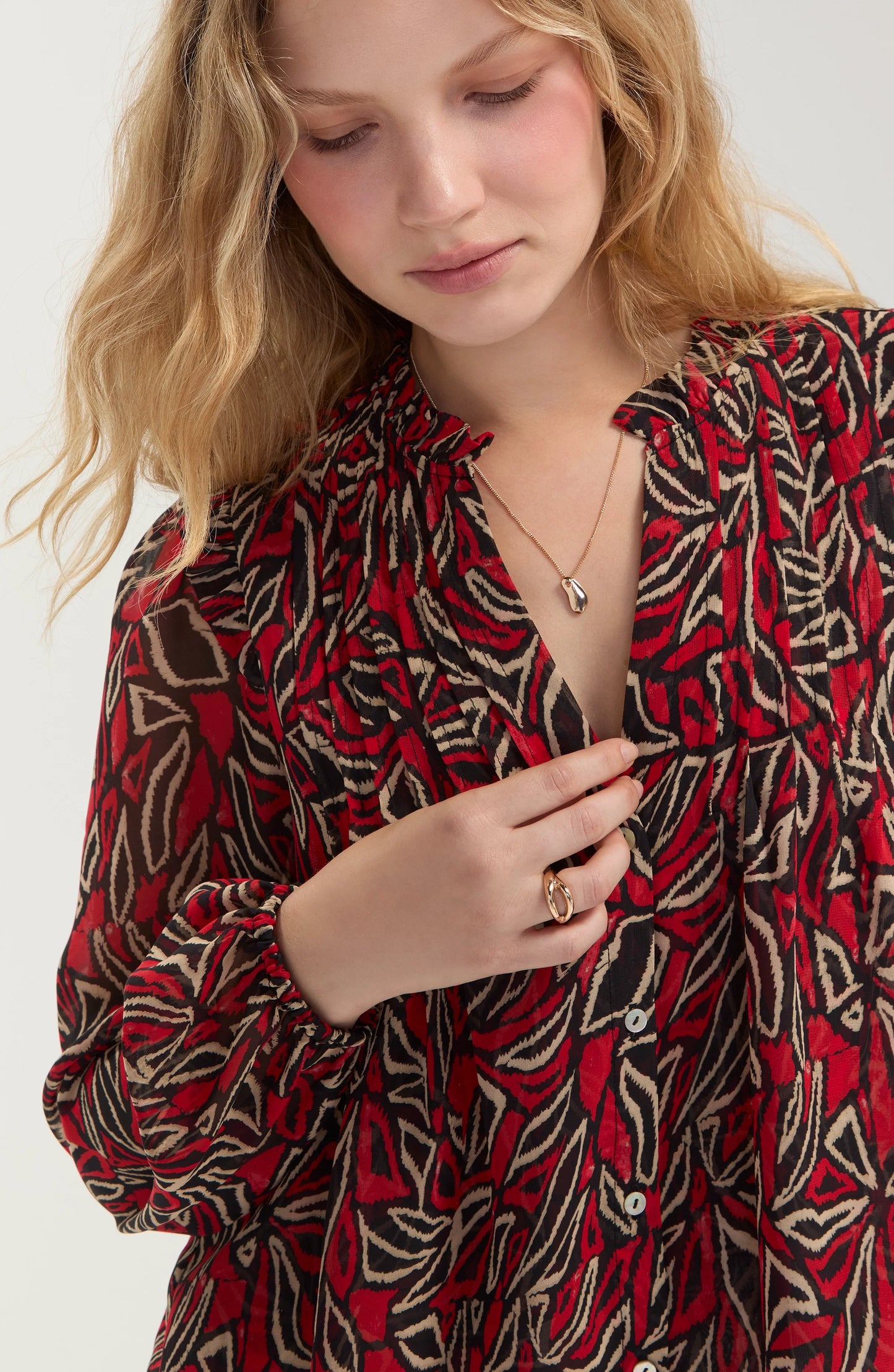 Liverpool Long Sleeve Woven Blouse W/ Pintucks
