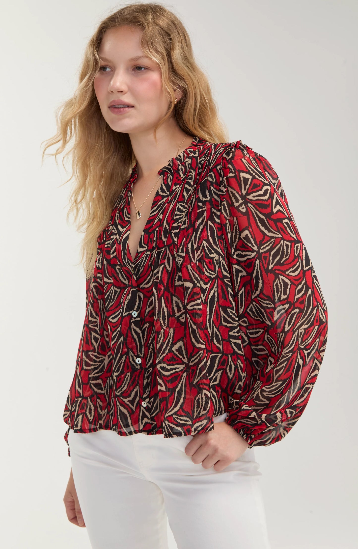 Liverpool Long Sleeve Woven Blouse W/ Pintucks