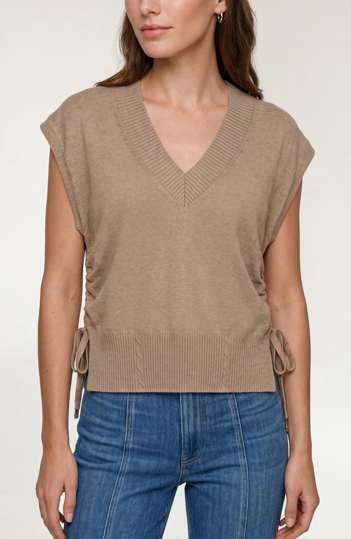 Liverpool V-neck Dolman Sweater W/ Ties - Harvest khaki melange