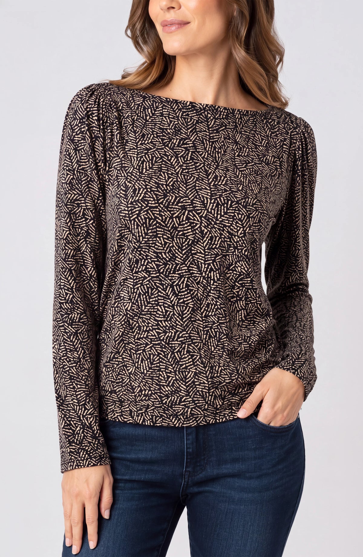 Liverpool Long Sleeve Jewel Neck Knit Top