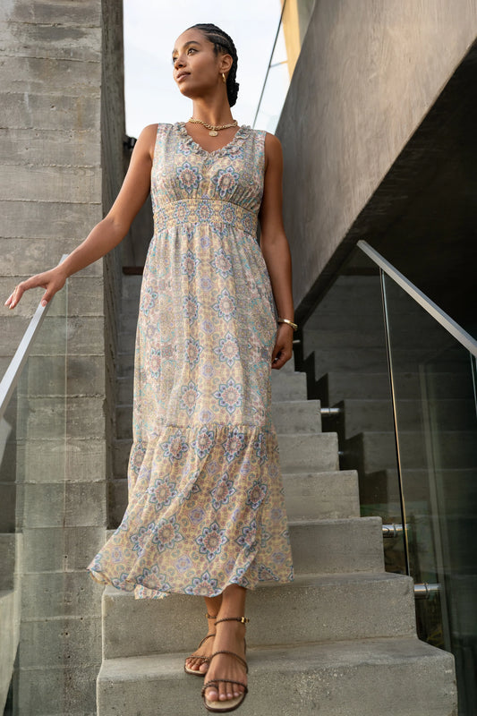 Liverpool Sleeveless Smocked Waist Maxi Dress