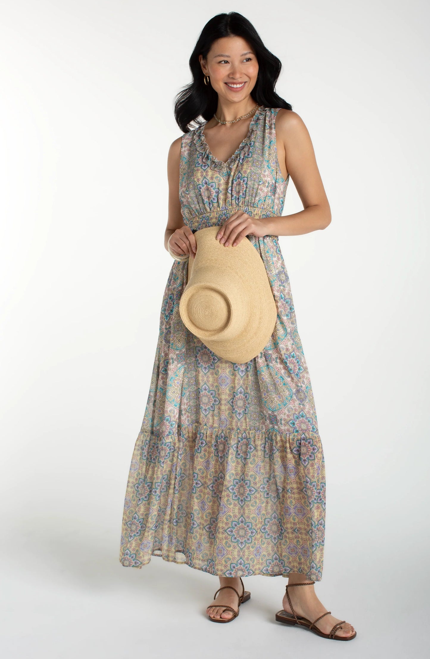 Liverpool Sleeveless Smocked Waist Maxi Dress