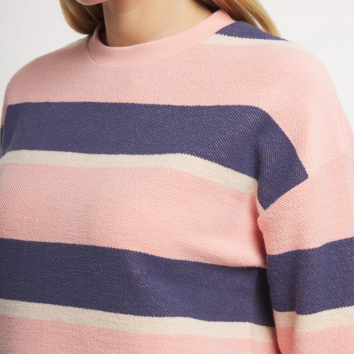 Southern Marsh Sunday Morning Sweater - Camelia & Navy Stripe