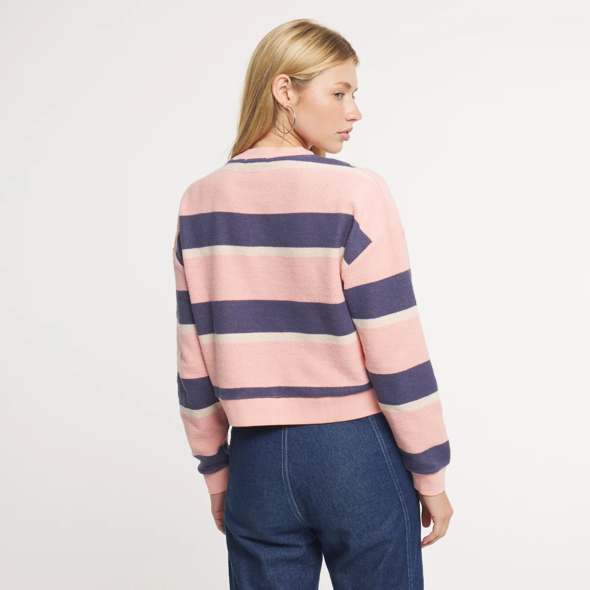 Southern Marsh Sunday Morning Sweater - Camelia & Navy Stripe