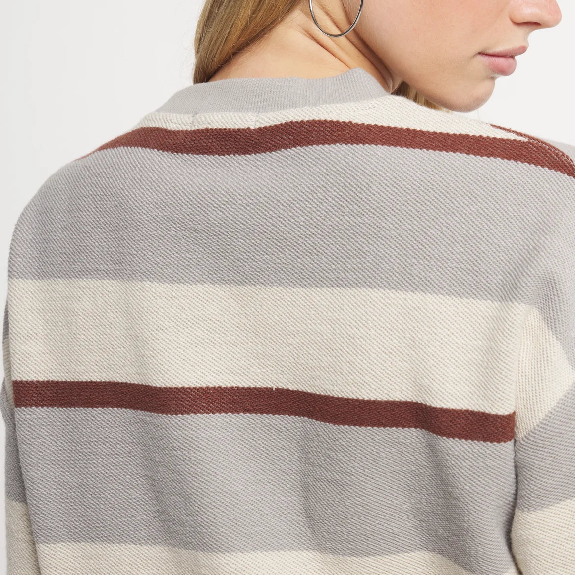 Southern Marsh Sunday Morning Sweater - Gray & Garnet Stripe