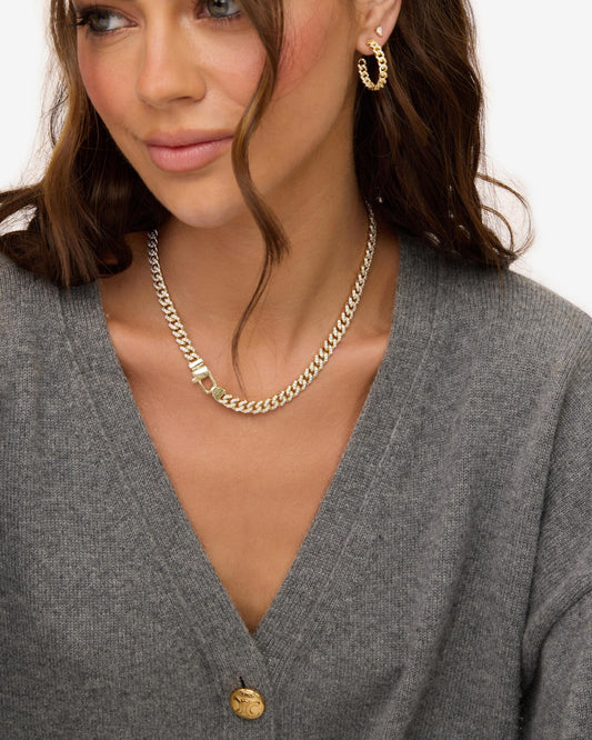 Melinda Maria Pavé Julian Cuban Chain Necklace 6.8mm Gold|White Diamondettes