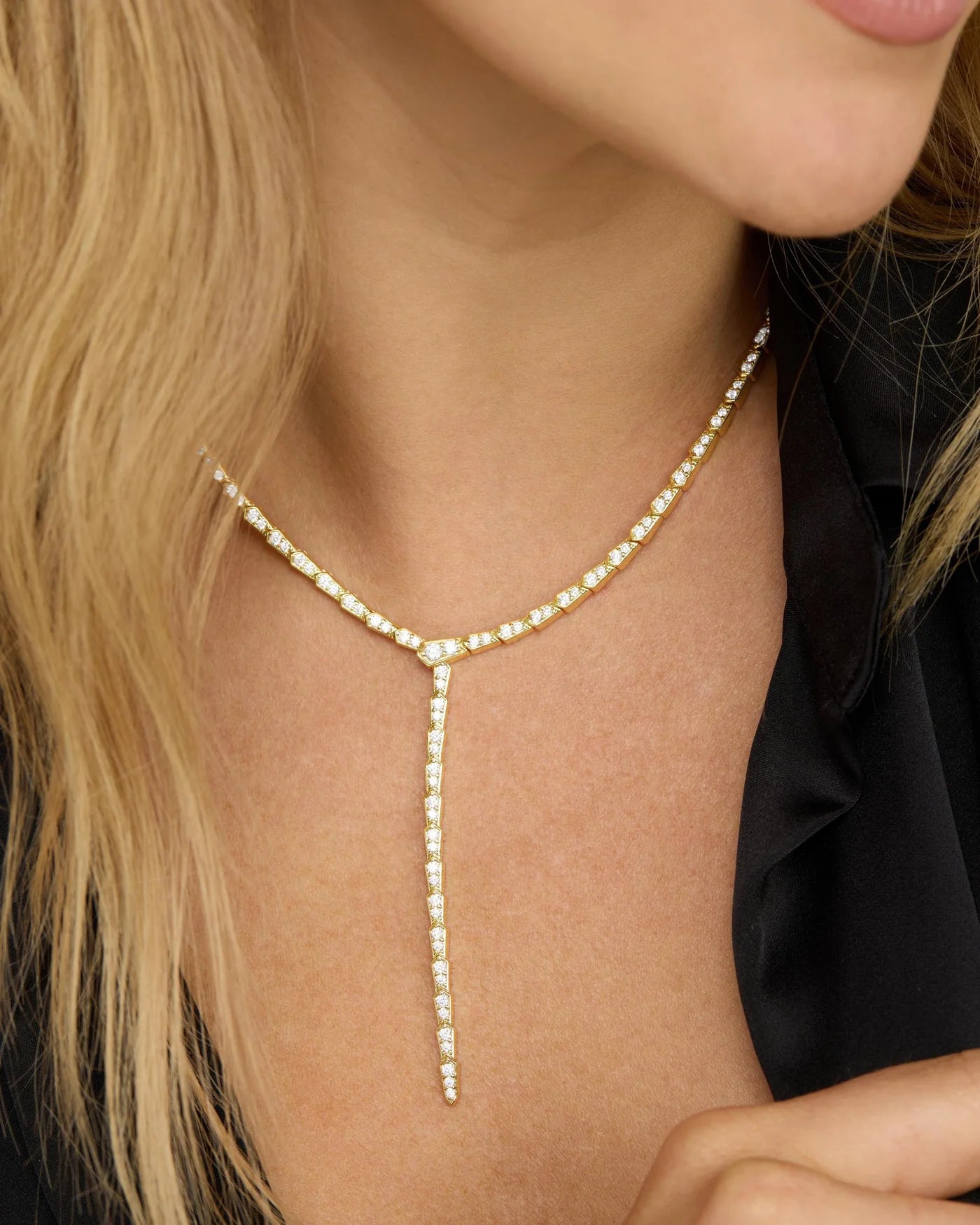 Pave Serpent Lariat Necklace 16"