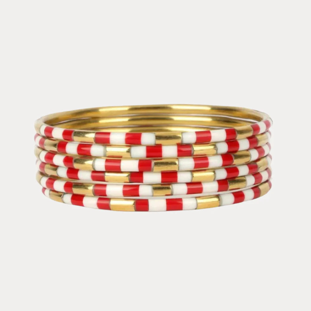 BuDha Girl RED/WHITE VEDA BANGLES - SET OF 6