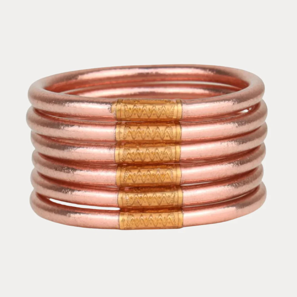 BuDhaGirl ROSE GOLD ALL WEATHER BANGLES® (SET OF 6) - SERENITY PRAYER