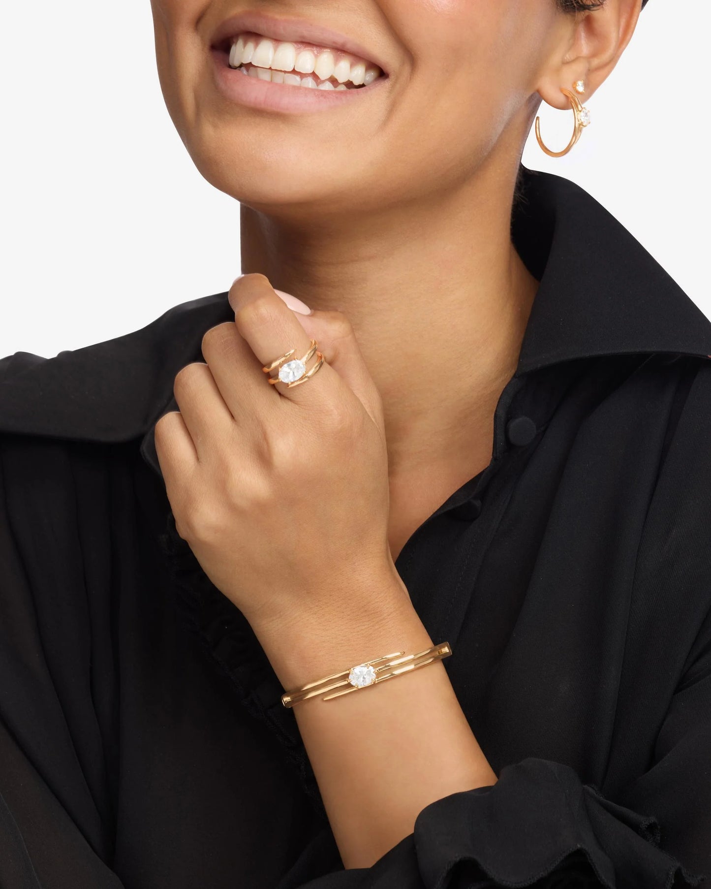 Melinda Maria She's On Point Lasso Cuff Gold|White Diamondettes