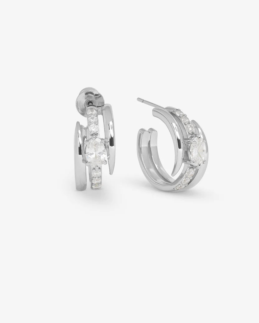 Melinda Maria She's on Point Pavé Lasso Huggies Silver|White Diamondettes