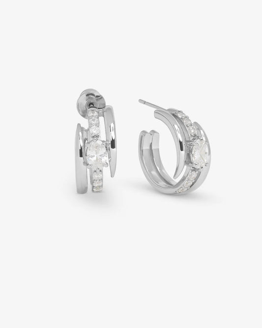 Melinda Maria She's on Point Pavé Lasso Huggies Silver|White Diamondettes