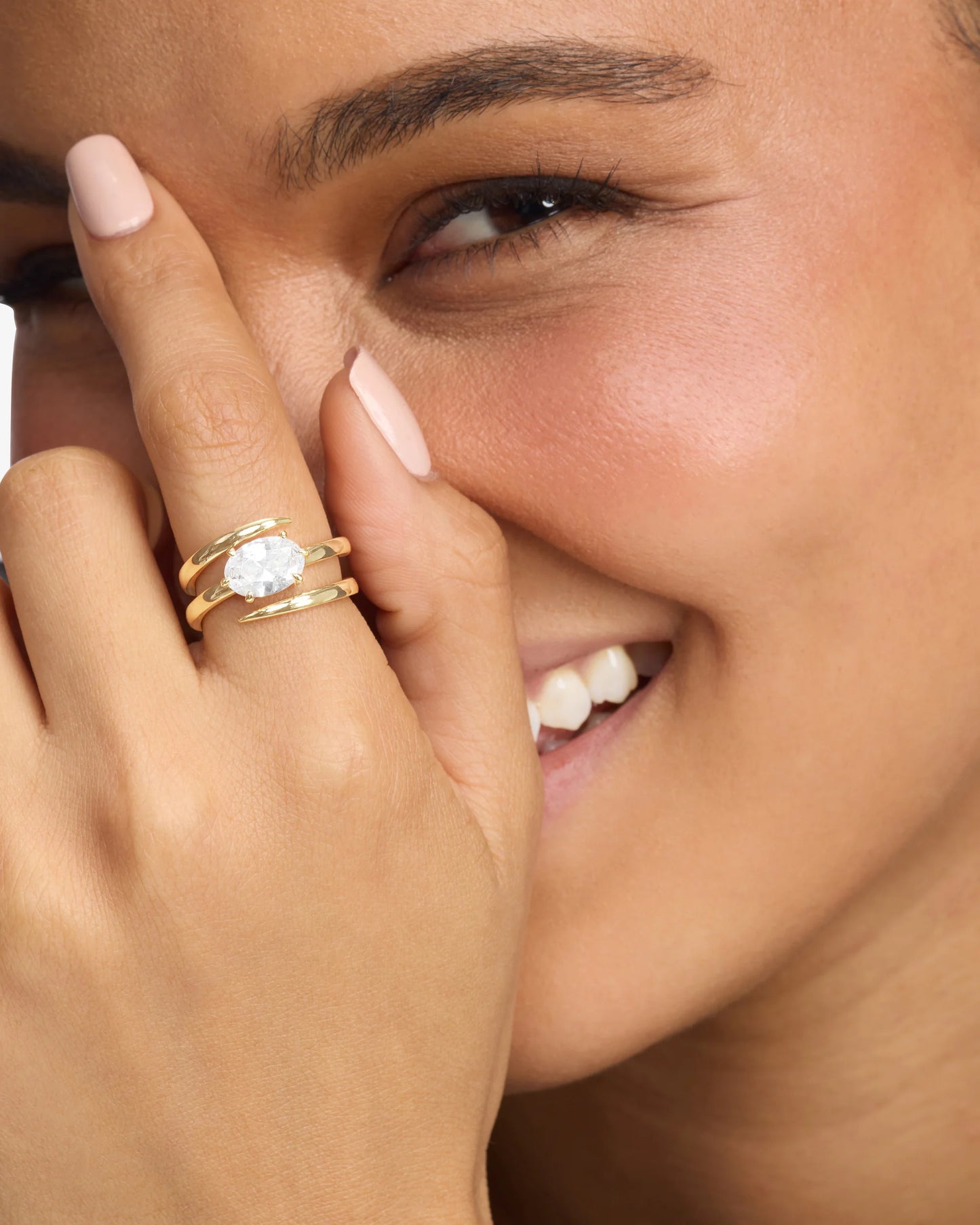 Melinda Maria She's On Point Lasso Ring Gold|White Diamondettes