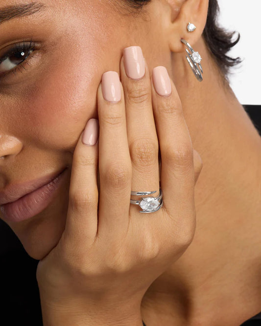 Melinda Maria She's On Point Lasso Ring Silver|White Diamondettes