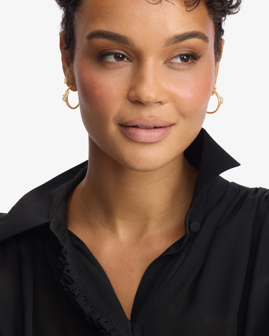 Melinda Maria She's on Point Lasso Hoops 1" Gold|White Diamondettes