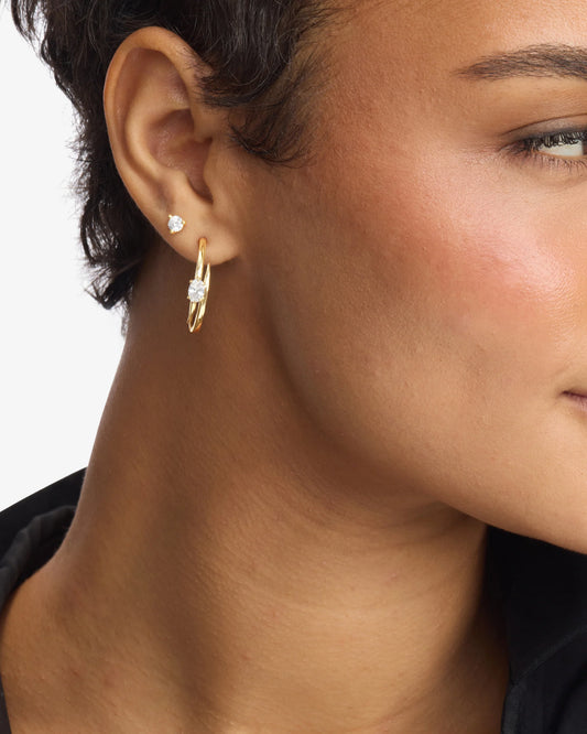 Melinda Maria She's on Point Lasso Hoops 1" Gold|White Diamondettes