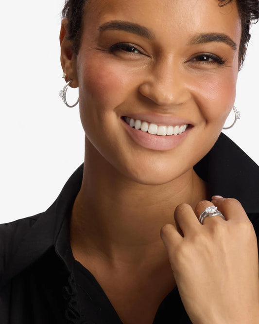 She's on Point Lasso Hoops 1" Silver|White Diamondettes