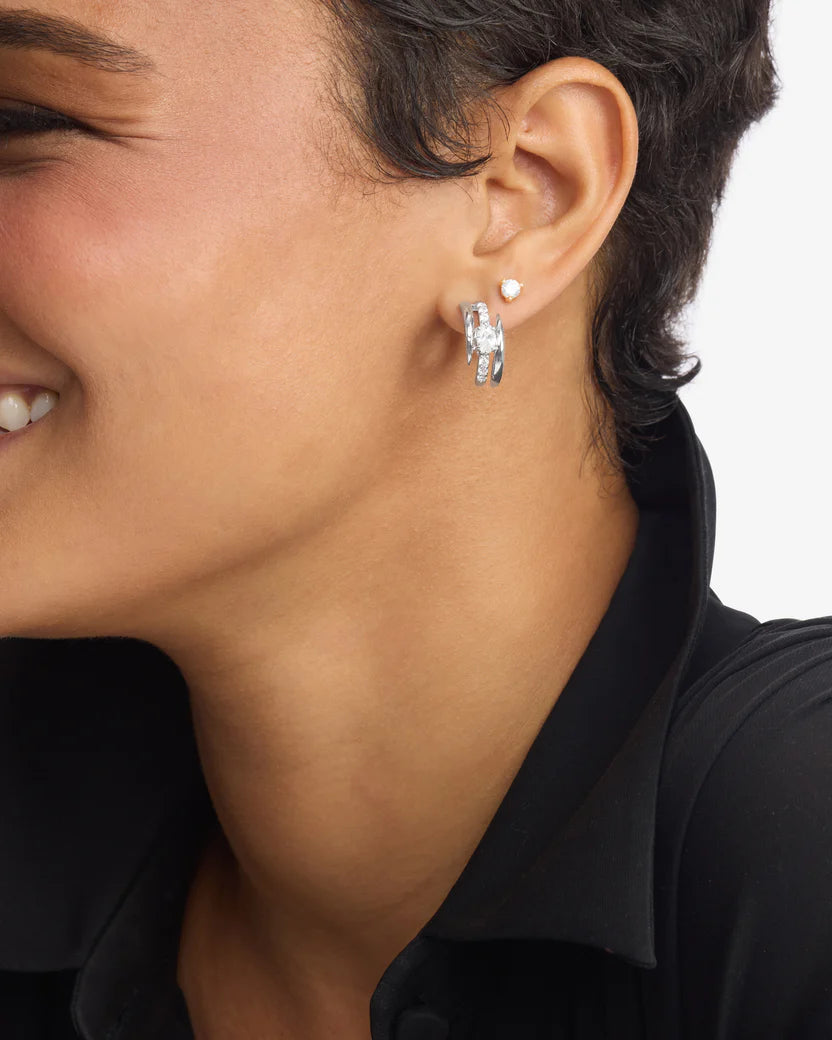 Melinda Maria She's on Point Pavé Lasso Huggies Silver|White Diamondettes