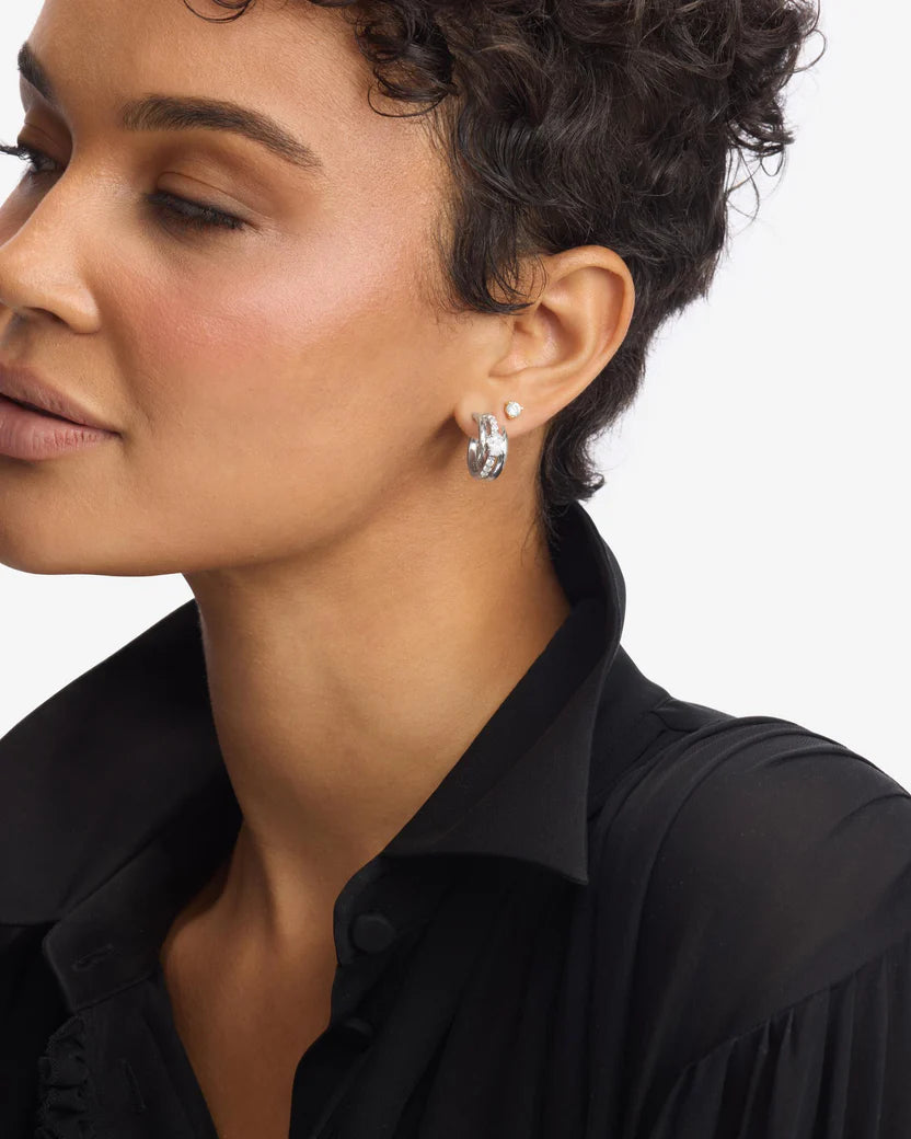 Melinda Maria She's on Point Pavé Lasso Huggies Silver|White Diamondettes
