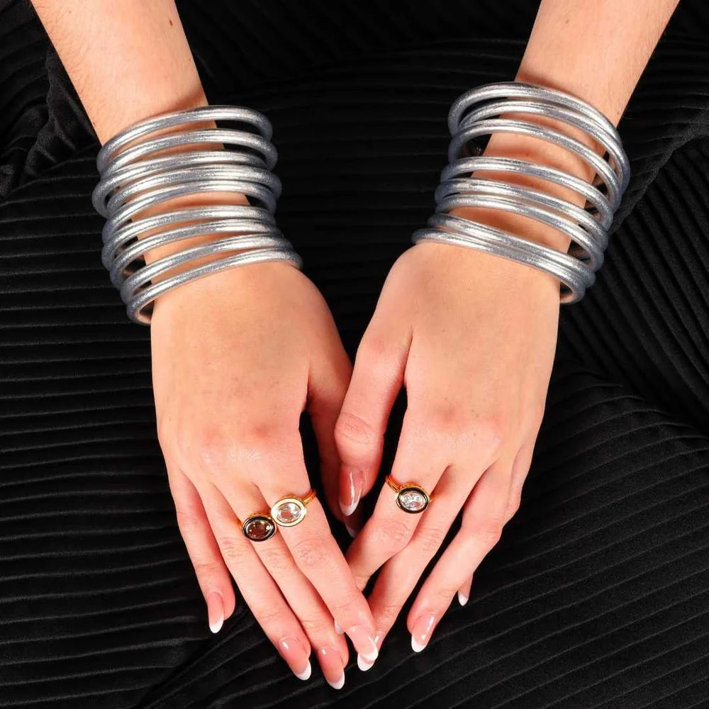 BuDha Girl SILVER ALL WEATHER BANGLES® (SET OF 9) - SERENITY PRAYER