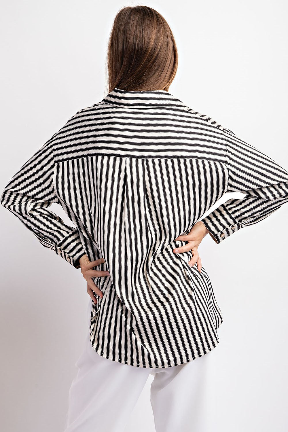 Satin Striped Button Down Top