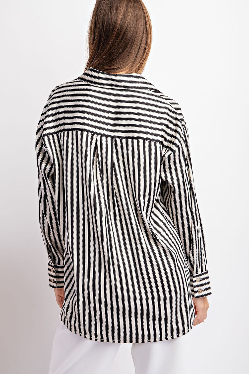 Satin Striped Button Down Top