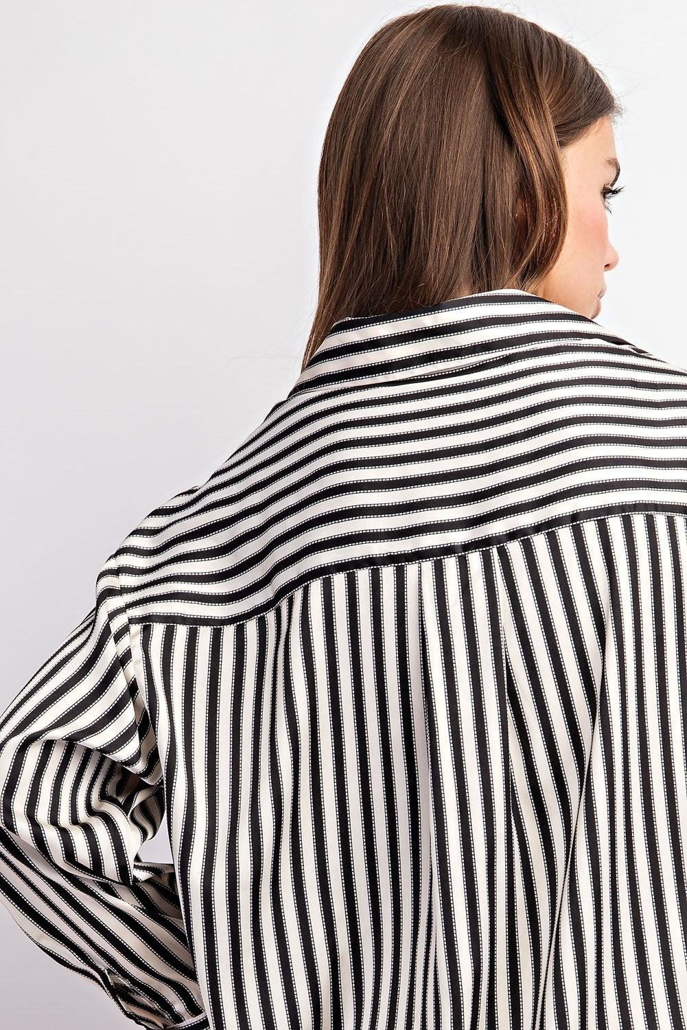 Satin Striped Button Down Top