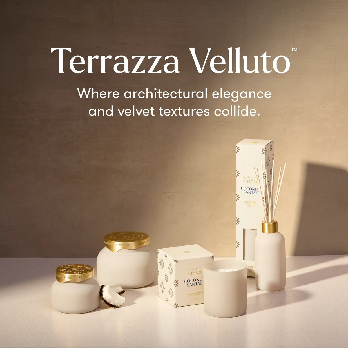 Capri Blue - Coconut Santal Terrazza Velluto Signature Candle (8oz or 19oz)