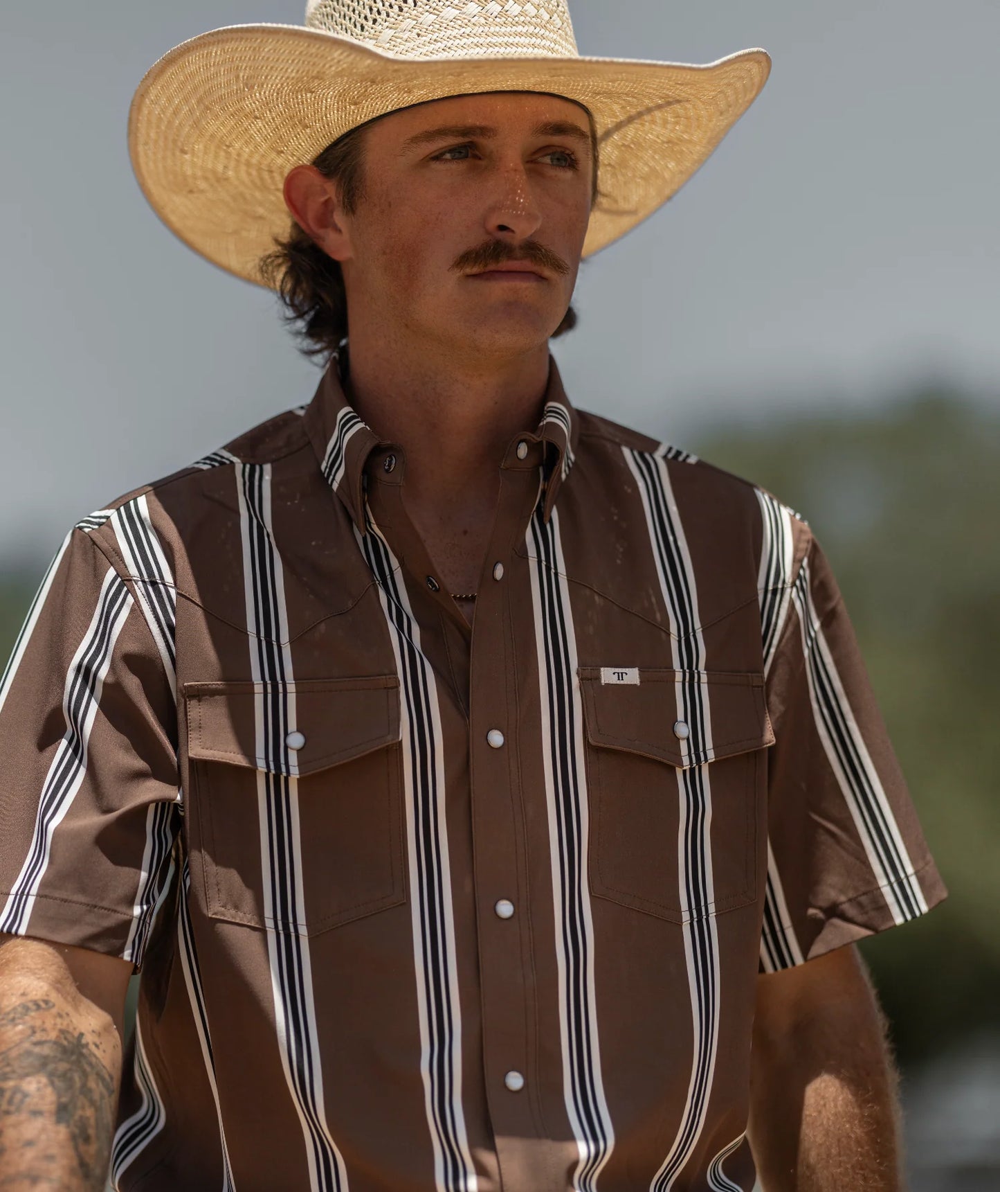 Ferrell Brand The Hatfield Short Sleeve Pearl Snap Shirt in Brown