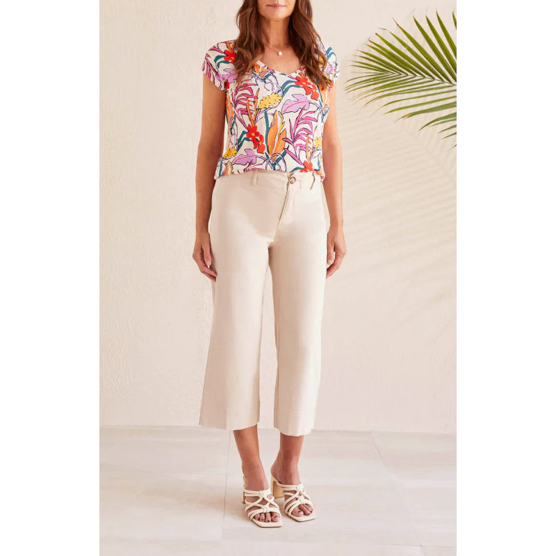 TRIBAL HIGH RISE FLY FRONT CAPRI-FRENCHOAK