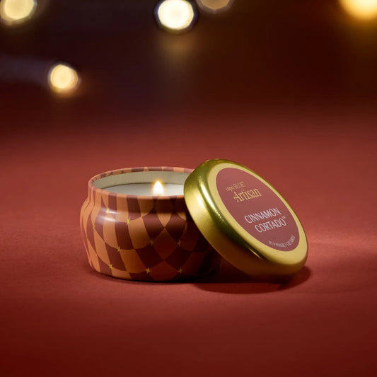 Capri-Blue Cinnamon Cortado Winter Bazaar Mini Tin Candle