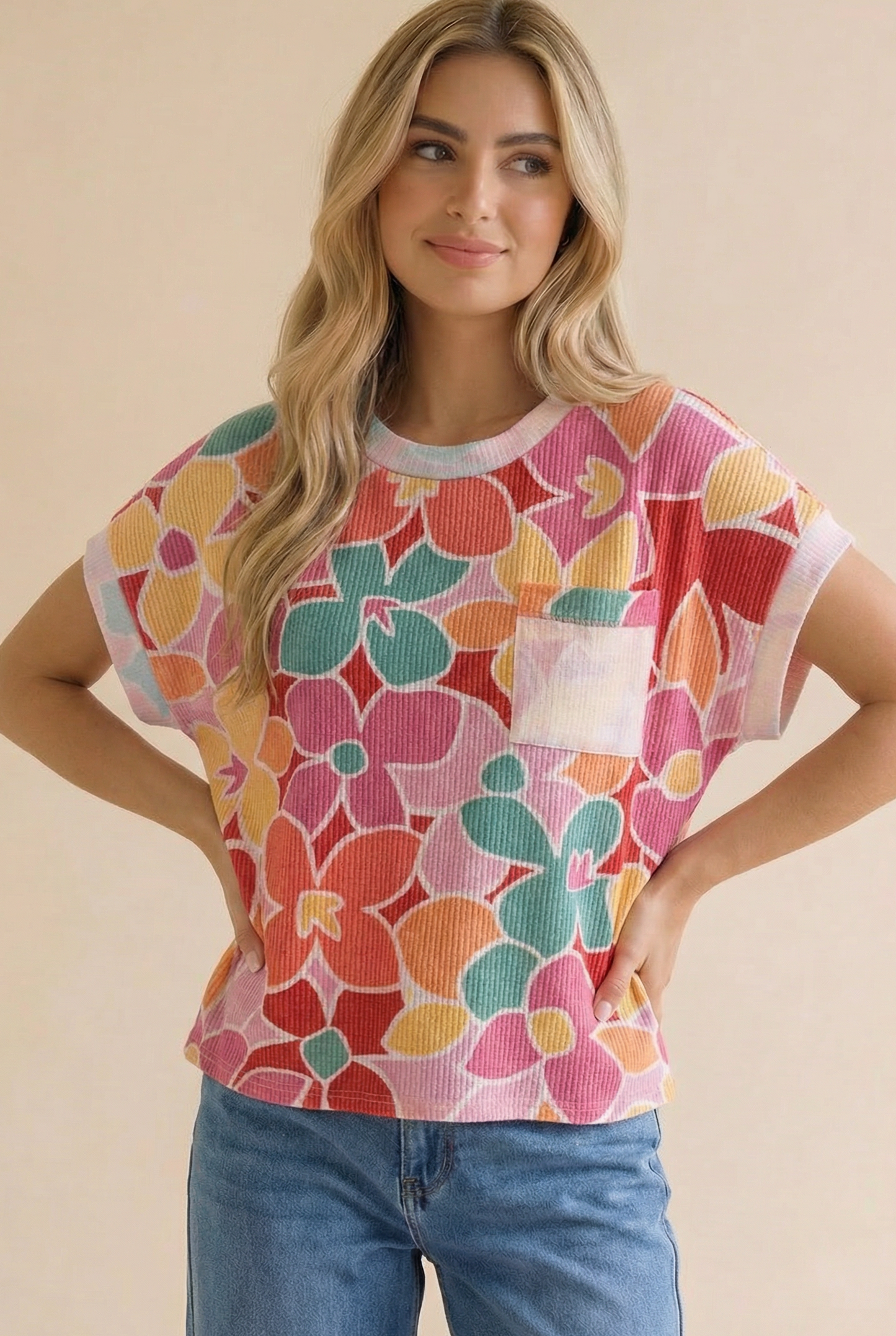 Dolman Sleeve Floral Oversized Top