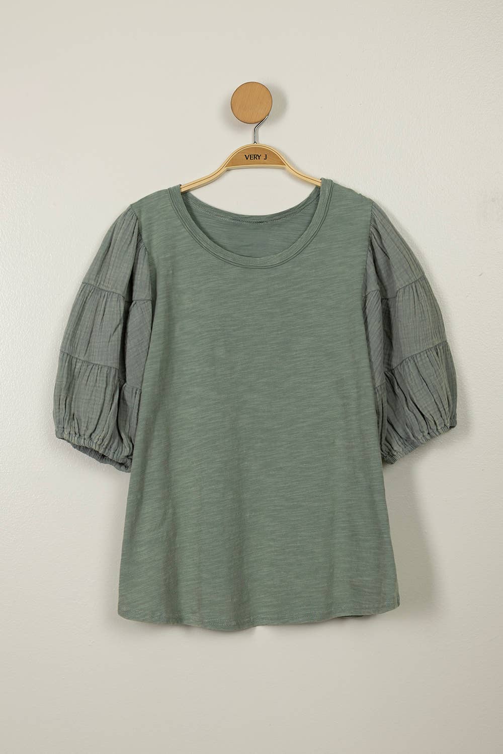 Mineral Washed Puff Sleeve Top (sage or blue)
